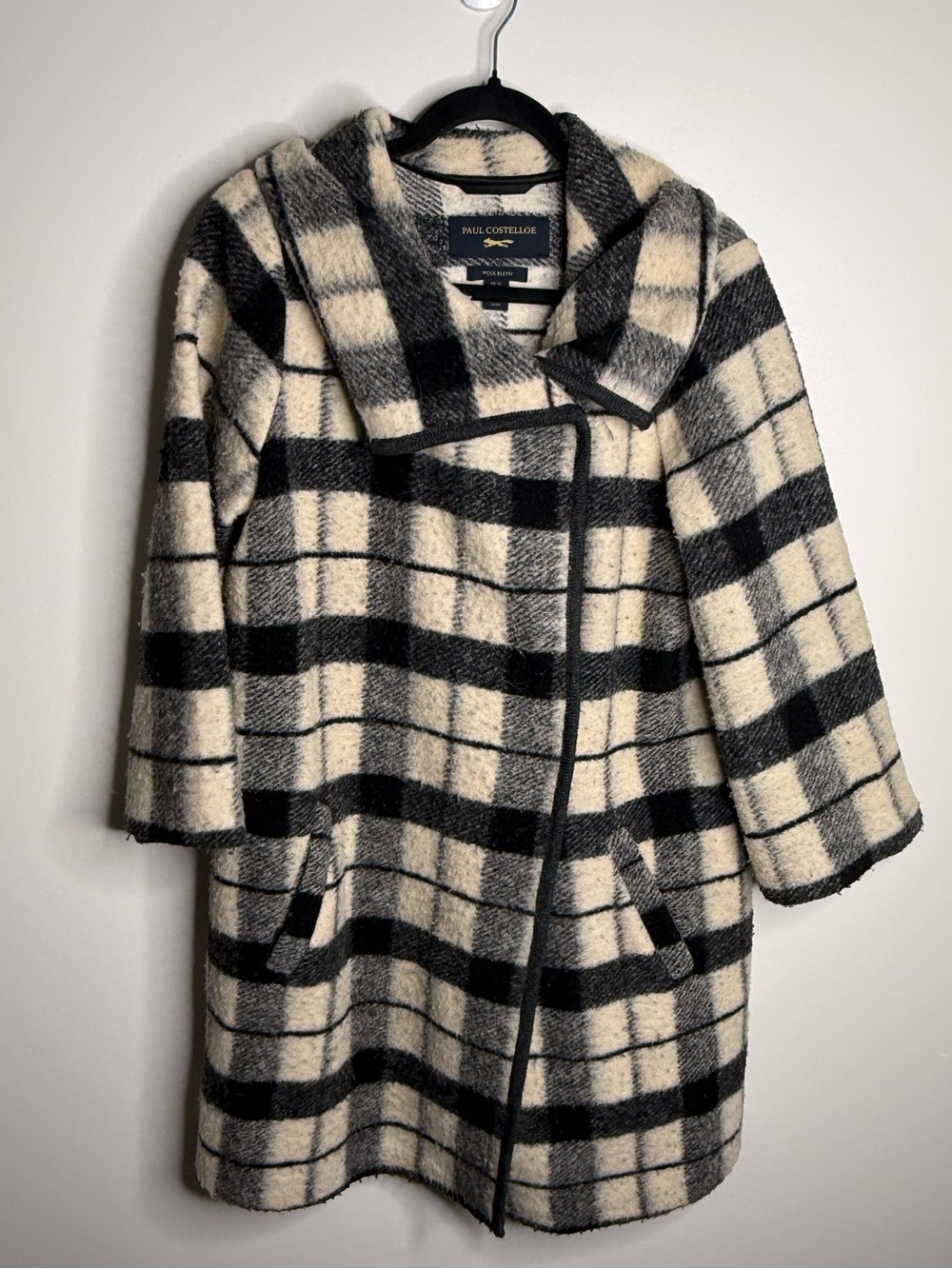 Paul Costelloe wool blend coat plaid white black size 10